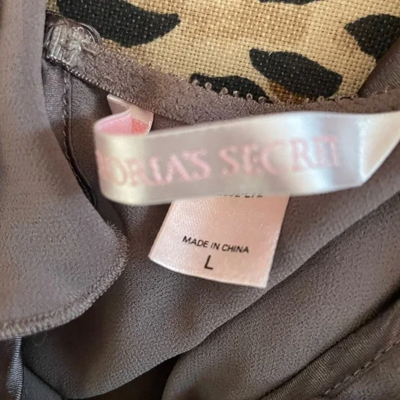 Brown Silk Step In with V-Neck, Sheer Back and Side Detail Ruffle Neckline VS - Picture 3 of 9